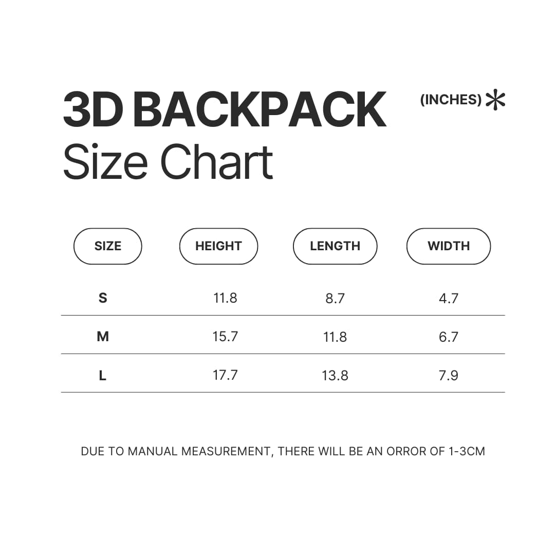 3D Backpack Size Chart - Monty Python Merch